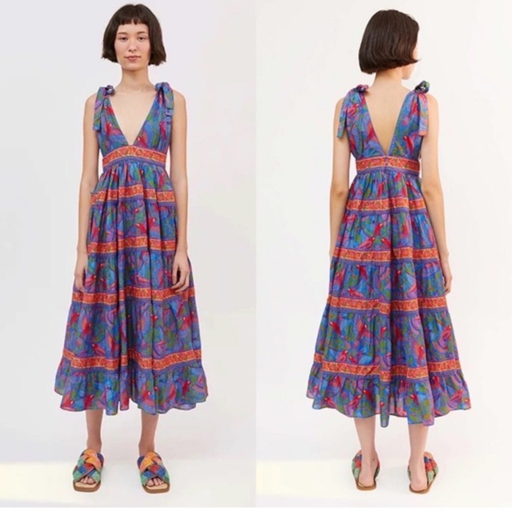 FARM Rio Vibrant Blue and Red Midi Dress